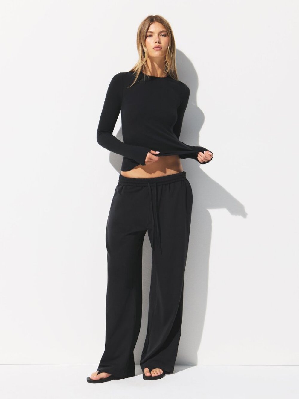 SKIMS Cotton Jersey Wide Leg Pant Soot M